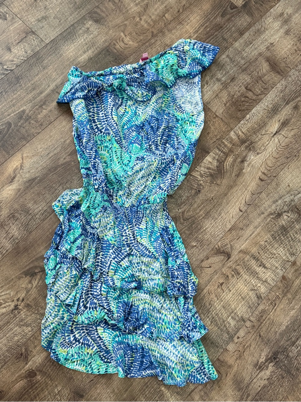 Lilly Pulitzer Blue & Green Printed Woman’s One-Shoulder Dress